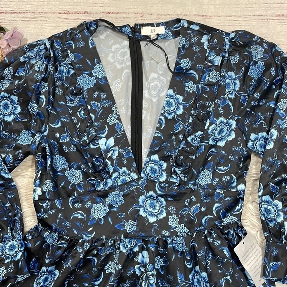 NWT NSR Navy Blue Floral Print Mila Tiered Ruffle Mini Dress - Picture 6 of 11